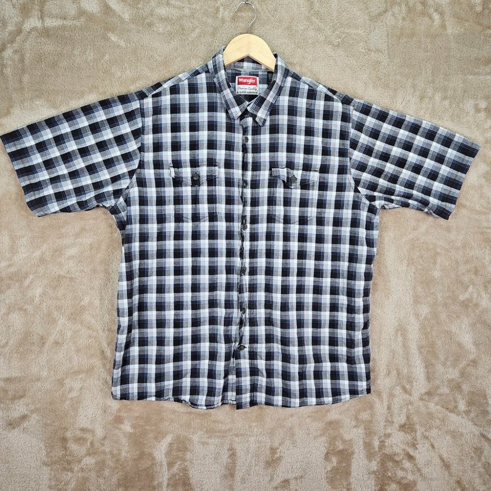 Wrangler Shadow Plaid Pockets Shirt Western Gray Button-Down Men's Sz XL Outdoor